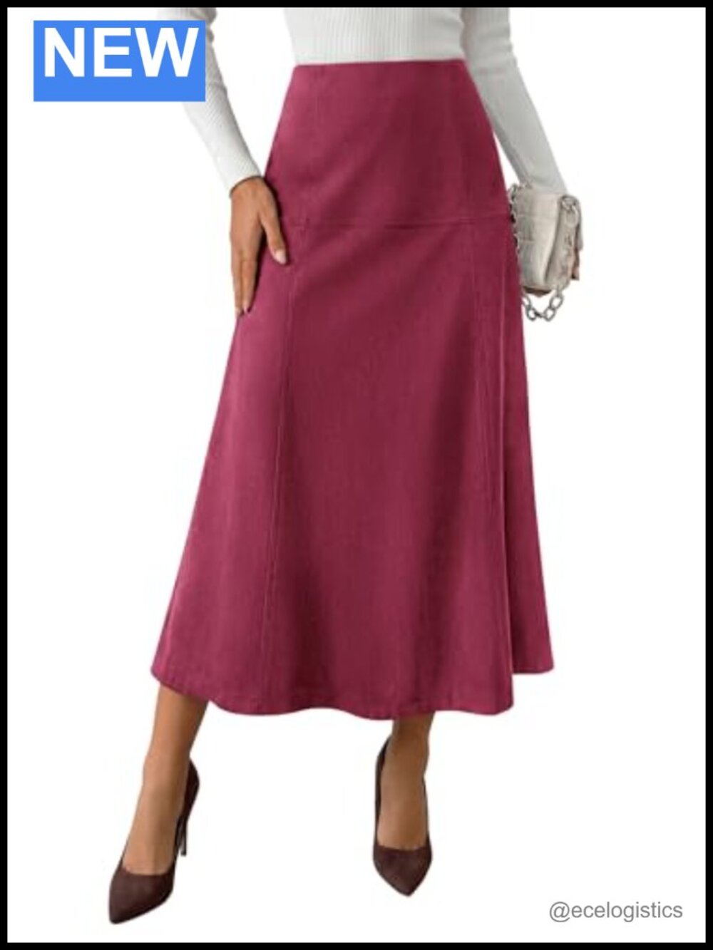 PRETTYGARDEN Women's High Waist Faux Suede A-Line Midi Skirt
